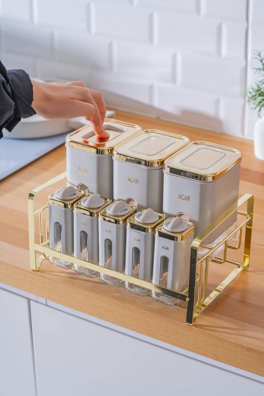 Mabel 8 li Metal Standlı Cam Baharatlık Seti