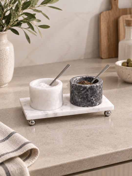 Marble Duo Mermer Baharatlık Seti - Beyaz & Antrasit