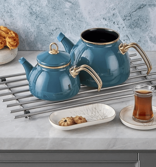 Mentol Havana Emaye Çaydanlık  Seti
