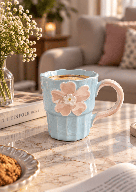 Petal Lüsterli Mavi Porselen Kupa 360  ML
