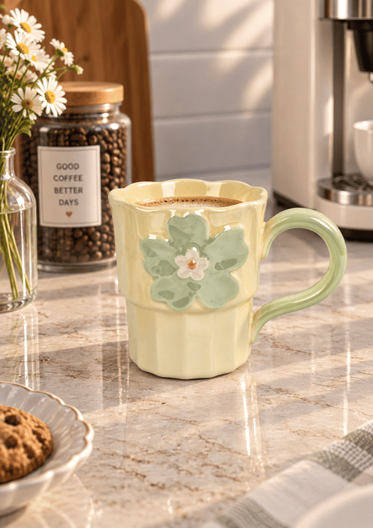 Petal Lüsterli Sarı Porselen Kupa 360  ML
