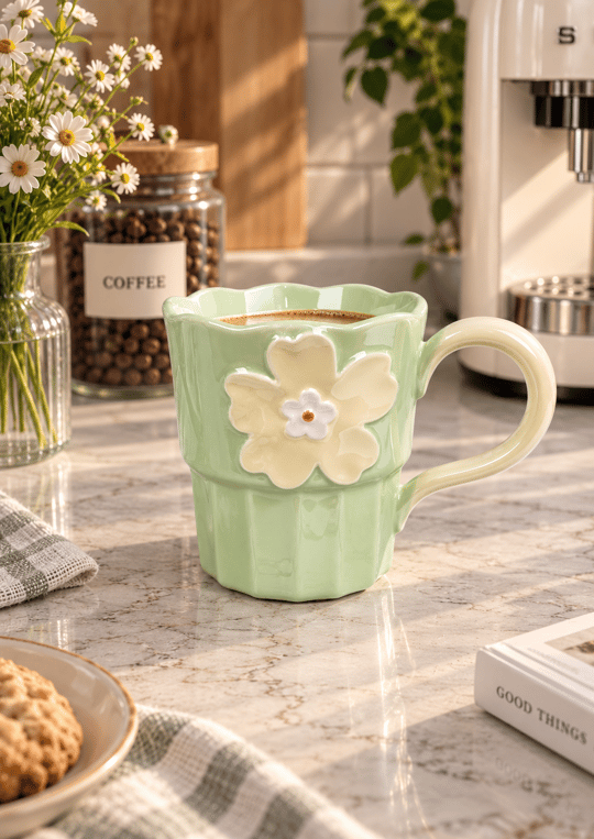 Petal Lüsterli Yeşil Porselen Kupa 360  ML