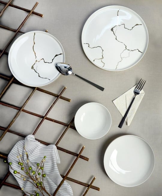 Sufii Modern 24 Parça 6 Kişilik Bone Yemek Takımı Mermer