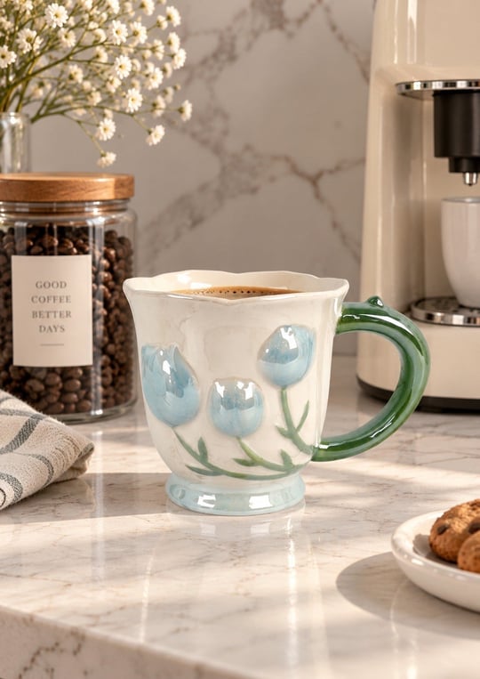 Tulip Lüsterli Mavi Porselen Kupa 420  ML