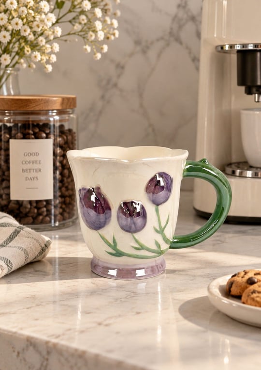 Tulip Lüsterli Mor Porselen Kupa 420  ML