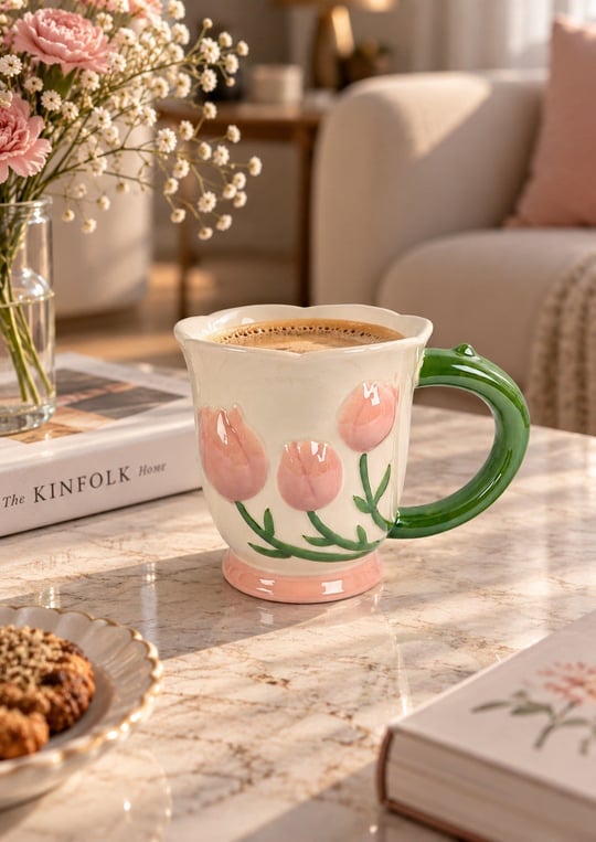 Tulip Lüsterli Pembe Porselen Kupa 420  ML