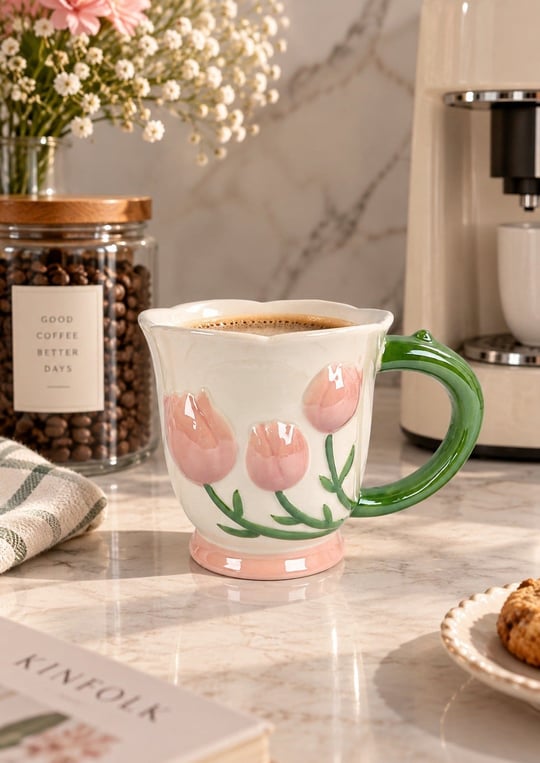 Tulip Lüsterli Pembe Porselen Kupa 420  ML