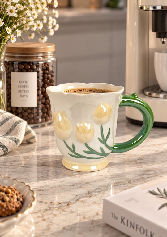 Tulip Lüsterli Sarı Porselen Kupa 420  ML