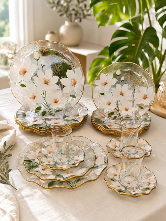  30 Parça Flora Elegance Servis Pasta Çay Takımı Gold