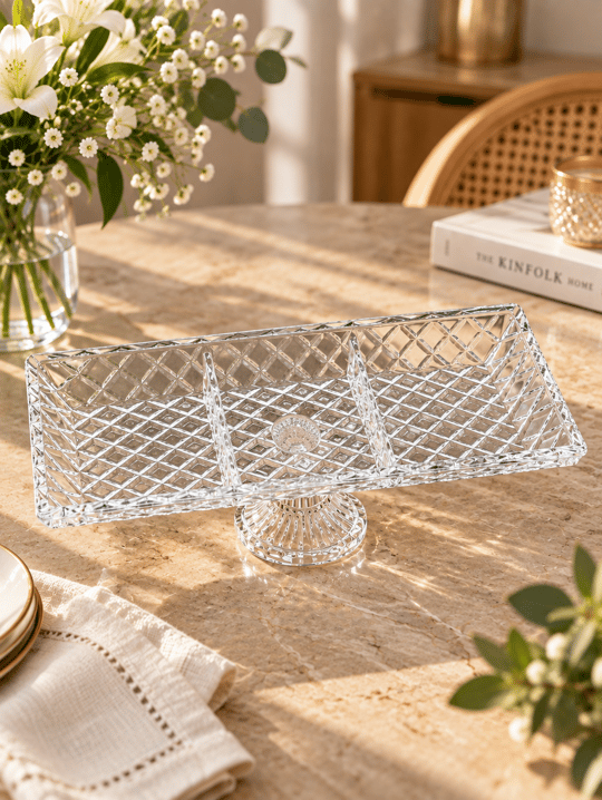  Cam Ayaklı Bölmeli Sunum Tabağı - 40 cm 