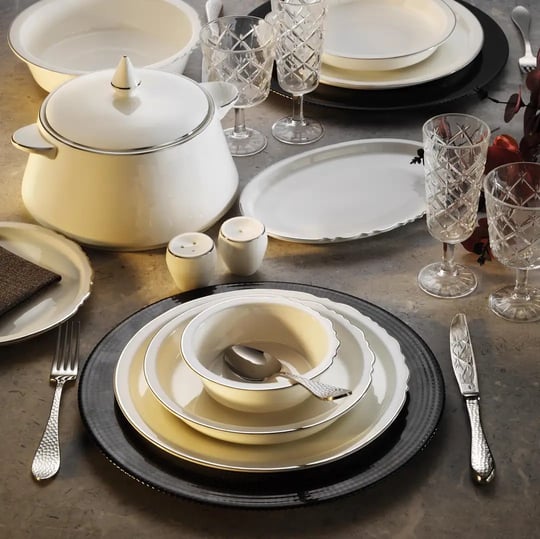 12 Kişilik 60 Parça Rumi Modern Platin Yemek Takımı