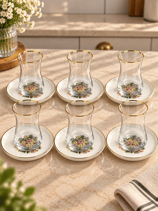 12 Parça 6 Kişilik Flower Çay Seti