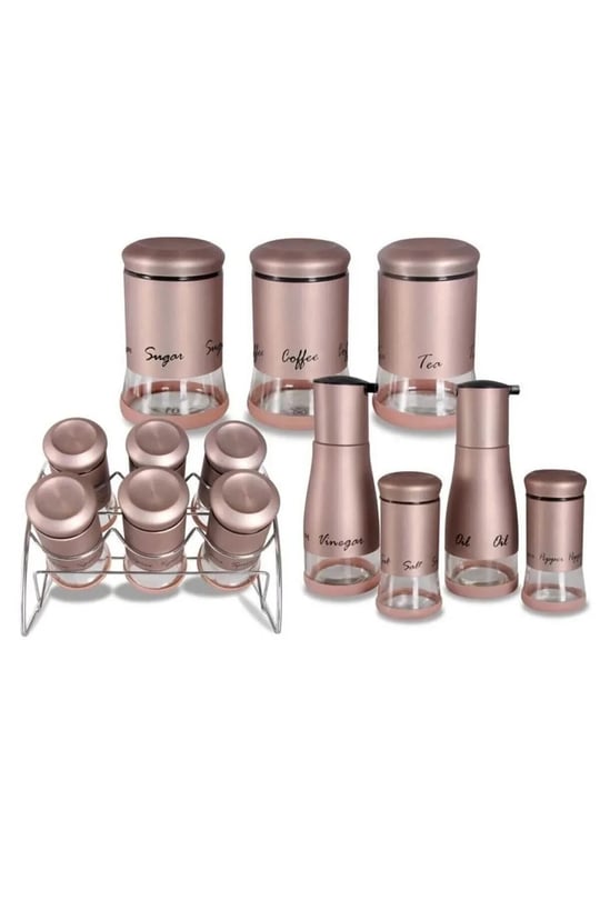 13 Parça Rose Gold Baharatlık, Kavanoz ve Yağlık&Sirkelik Seti