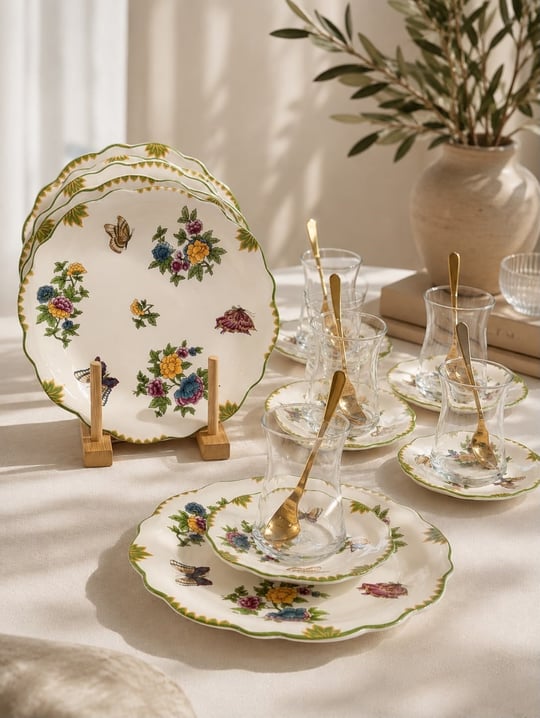 18 Parça Butterfly Garden Pasta Çay Takımı Seti