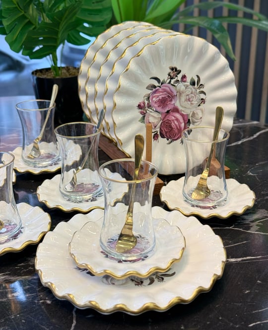 18 Parça Fold Rose Pasta Çay Saati Seti Gold