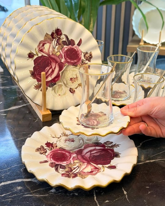 18 Parça Modern Fold Rose Pasta Çay Saati Seti