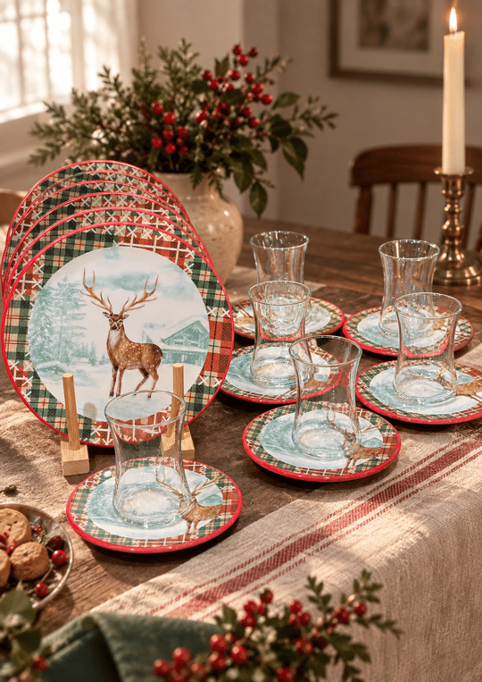 18 Parça Winter Deer Porselen Çay & Pasta Seti