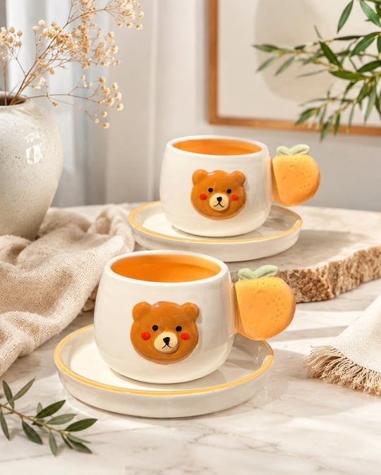2 Kişilik Bear Porselen Kahve Fincanı Takımı 90 ml
