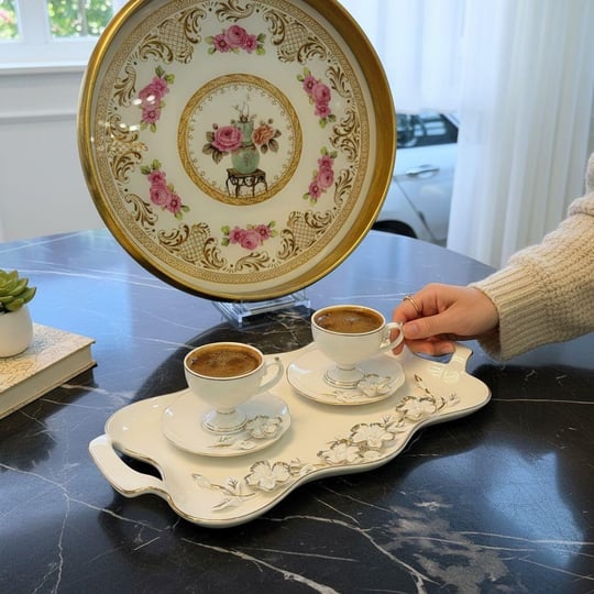 2 Kişilik Magnus Porselen Tepsili Kahve Fincan Takımı 