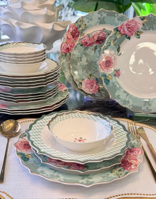 24 Parça Green Fleur Porselen Yemek Takımı Flowers