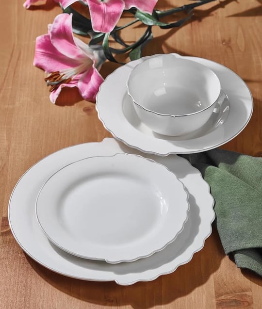24 Parça Premium Hibrit Porselen Yemek Takımı Platin