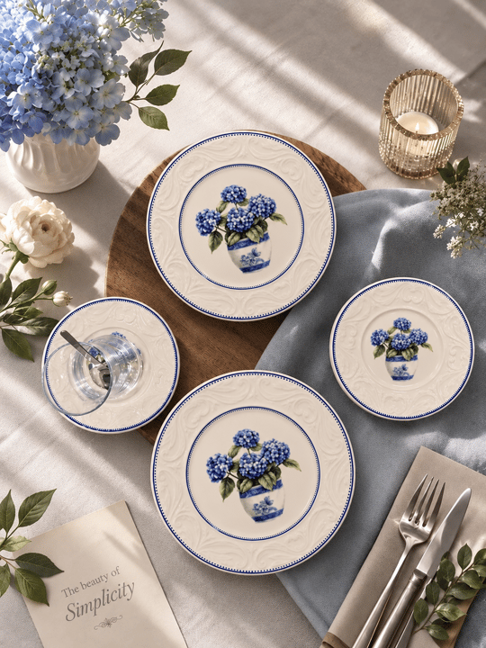 24 Parça Vintage Hydrangea Pasta Çay Takımı Seti 