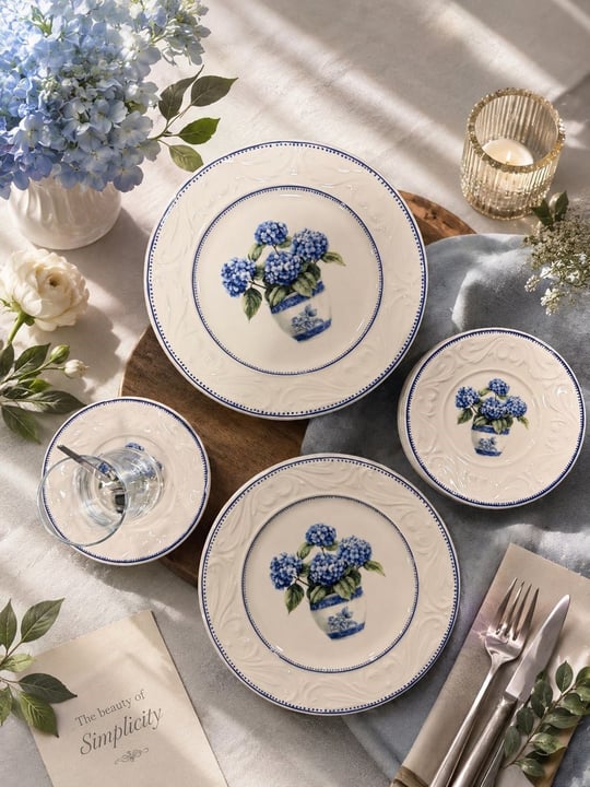 24 Parça Vintage Hydrangea Pasta Çay Takımı Seti 