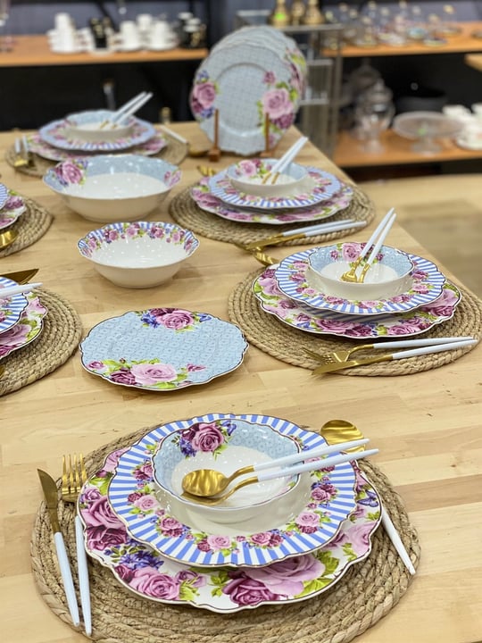 26 Parça Porselen Yemek Takımı Mor Çiçek