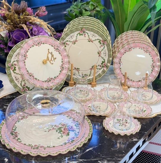 28 Parça Solid Roses Gold Yaldızlı 6 Kişilik Pasta Çay Servis İkram Takımı