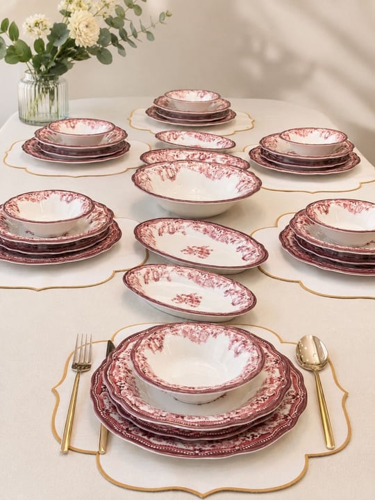 29 Parça 6 Kişilik Porselen Yemek Takımı Velour Maroon