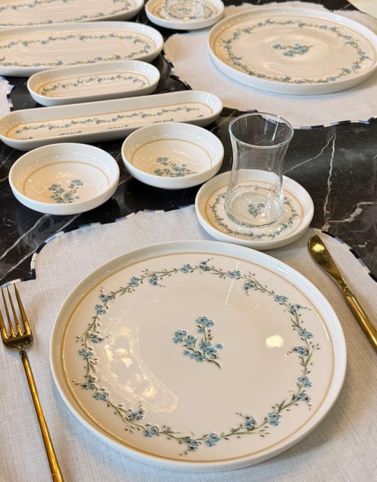 29 Parça Fleur Blue Porselen Kahvaltı Takımı 