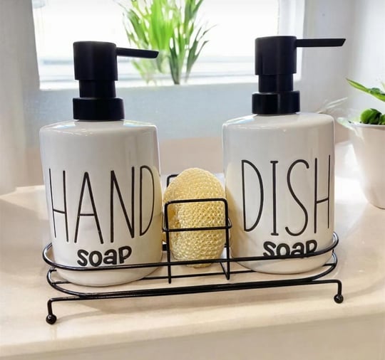 2'li 500 Ml Metal Stantlı Süngerli Pinterest Sıvı Sabunluk Beyaz