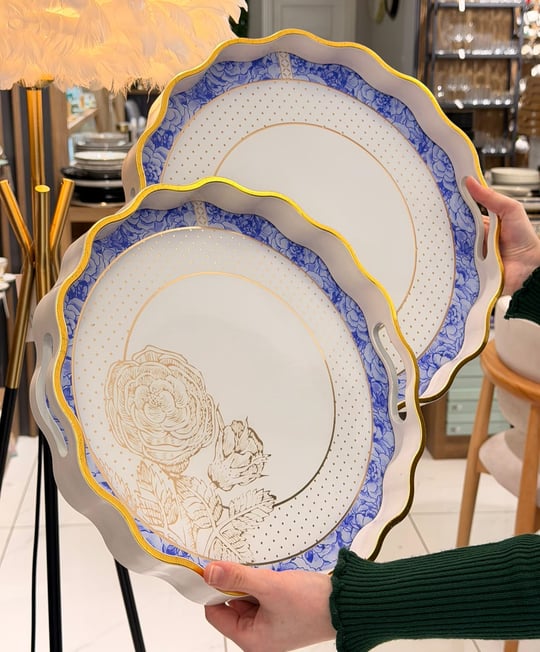 2li Blue Gold Lüks Tepsi