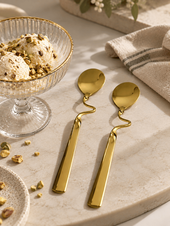 2'li Gold Kıvrımlı Tatlı & Dondurma Kaşığı