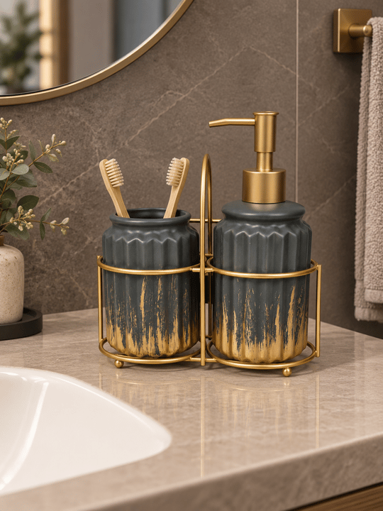 3 Parça Liva Banyo Seti - Antrasit Gold
