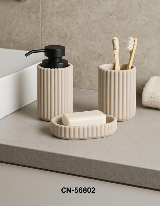 3 Parça Pinterest Polyresin Banyo Seti Krem