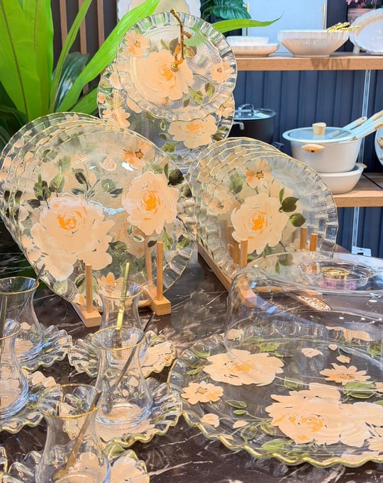 34 Parça White Calmness Yaldızlı 6 Kişilik Pasta Çay Servis İkram