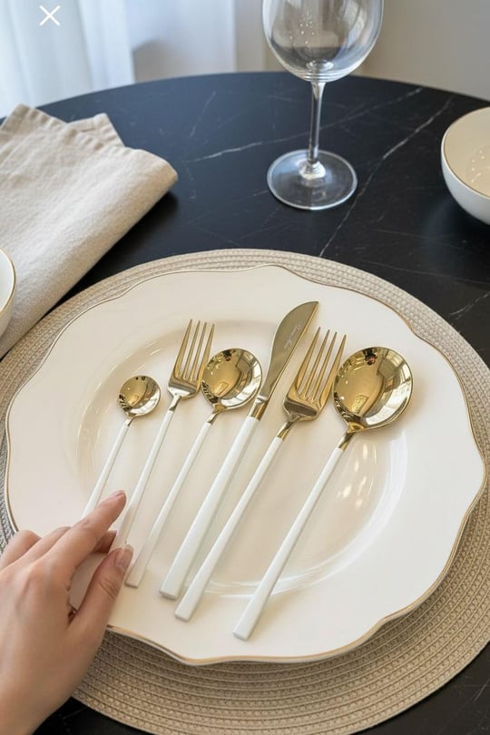 36 Parça Asil Çatal Kaşık Bıçak Çkb Seti Beyaz Gold
