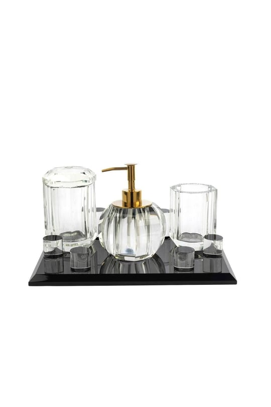 4 Parça Siyah Clear Cam Banyo Seti 30x21 cm
