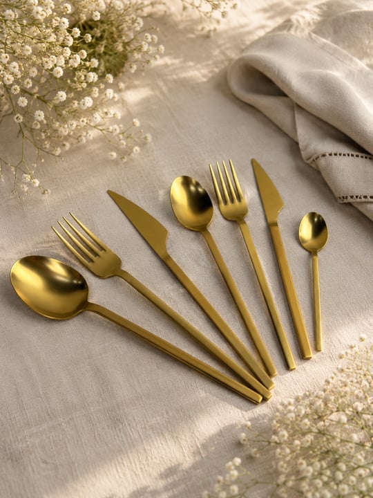 42 Parça CARRE Çatal Kaşık Bıçak Çkb Seti Titanyum Mat Gold