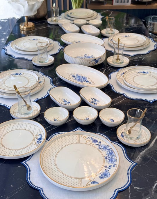 43 Parça Modern Blue Kahvaltı Takımı Gold