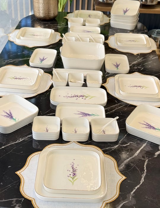 45 Parça Lavander Porselen Kahvaltı Yemek Takımı