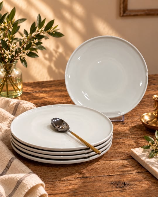 4lü Porselen Dali Sade Servis Tabağı