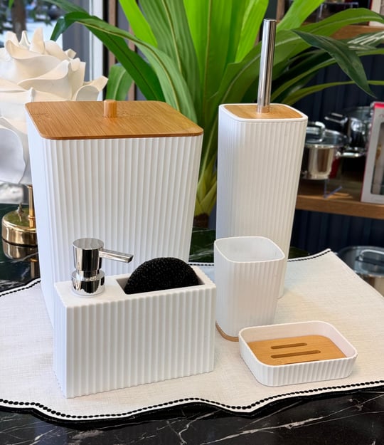 5 Parça Lenox Akrilik Bambu Banyo Seti Beyaz