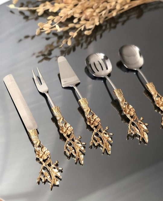 5 Parça Lüks Japon Gülü Servis Seti Gold