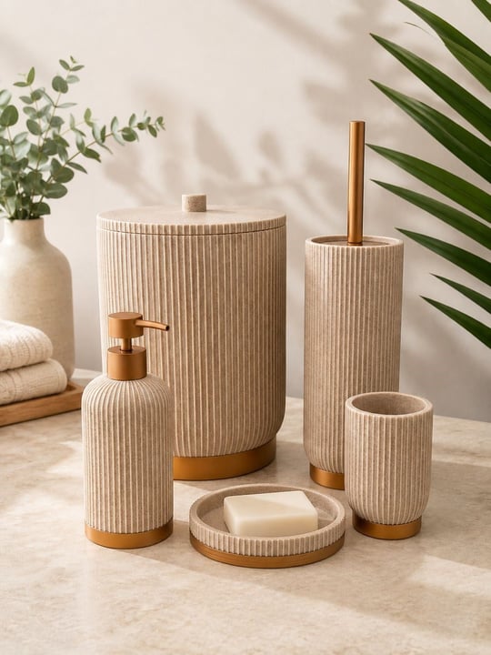5 Parça Lüx Ladure Collection Bej Banyo Seti