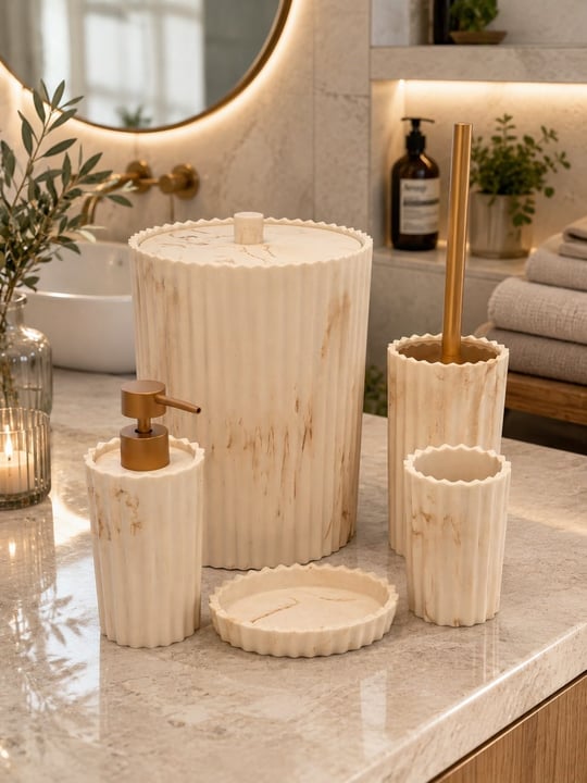 5 Parça Lüx Laduree Alessa Krem Gold  Banyo Seti