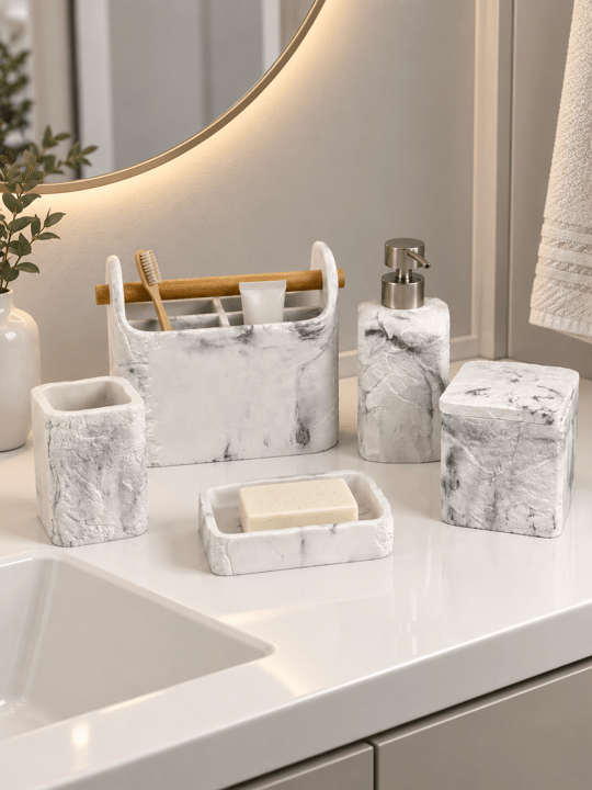 5 Parça Lüx Laduree Beyaz Silver  Organizer Banyo Seti