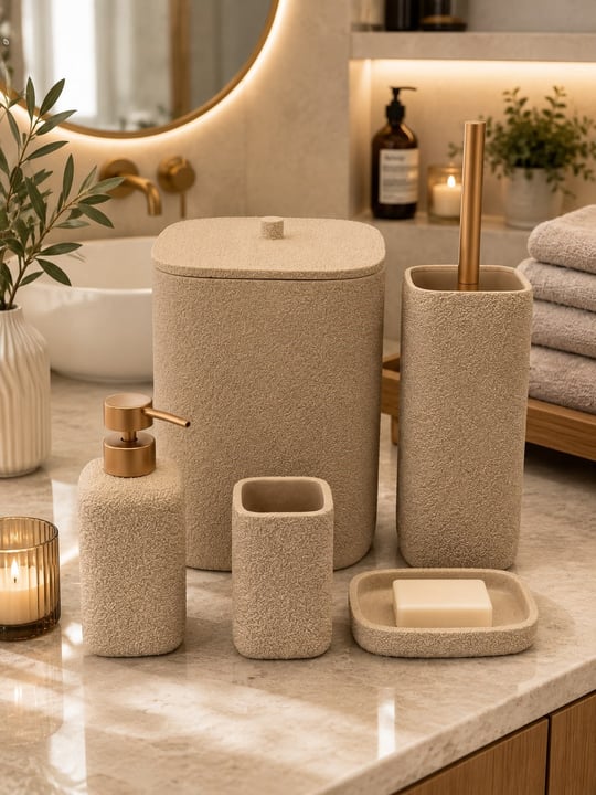 5 Parça Lüx Laduree Loren Bej Banyo Seti