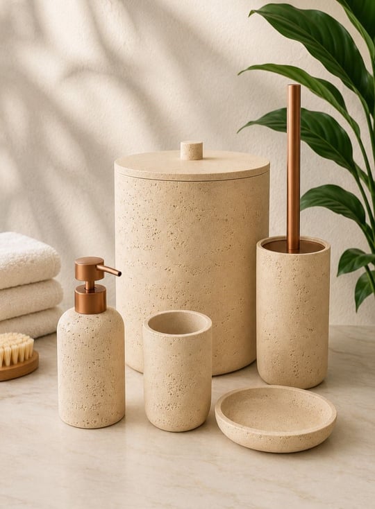 5 Parça Lüx Laduree Maris Bej Banyo Seti